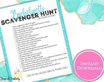 Bachelorette Party scavenger hunt Activity Game