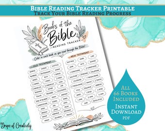 Seguimiento de lectura de los libros de la Biblia (PDF imprimible), gráfico de progreso del estudio bíblico cristiano, lista de verificación de las Escrituras (descarga digital)