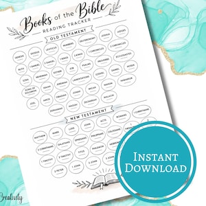 Seguimiento de lectura de los libros de la Biblia (PDF imprimible), gráfico de progreso del estudio bíblico cristiano, lista de verificación de las Escrituras (descarga digital)