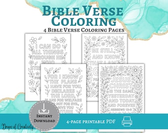 4 Bible Verse Coloring Pages, Christian Scripture Printable