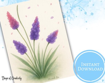 Impresión de acuarela de lavanda: Arte mural botánico minimalista (descarga digital)