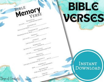 Hoja de trabajo imprimible con versículos bíblicos para memorizar: juego de estudio bíblico para niños, actividad para la escuela dominical, educación cristiana en casa (PDF)