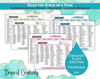 Lee la Biblia en un año (imprimible) / Plan de lectura bíblica cronológica y registro (PDF) / Plan de lectura de las Escrituras sin fecha / Paquete de planificador cristiano