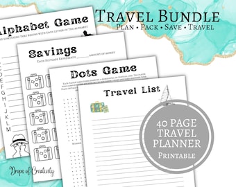 Carnet de voyage à imprimer | Planificateur de vacances de 40 pages | Organisateur d'itinéraire | Liste des affaires à emporter | Checklist de voyage (PDF)