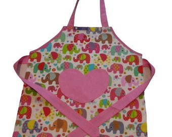 Tablier coloré pour fille avec motifs éléphants, taille S, environ 3-5 ans