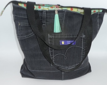 Sac jeans, shopper, upcycling, faire du neuf avec du vieux