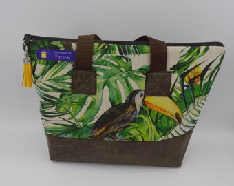 Trousse de toilette, petit sac, pour suspendre ou transporter, brun, feuilles vertes, tucan