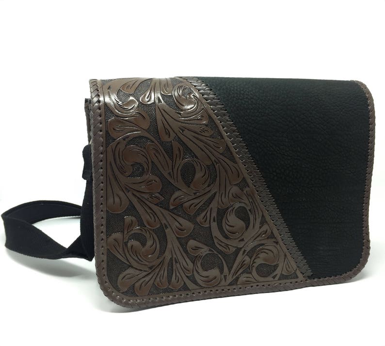 Man bag unisex Santi- Hand tooled Mexican Talabarter\u00eda Brown Cross Body Handbag