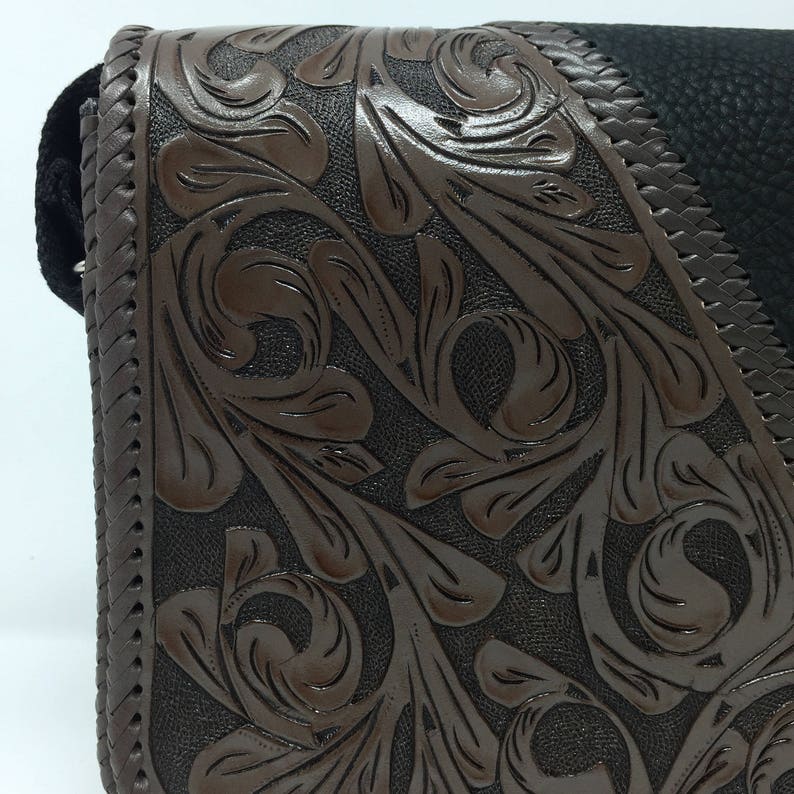Man bag unisex Santi- Hand tooled Mexican Talabarter\u00eda Brown Cross Body Handbag