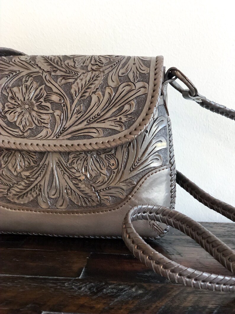 Martina Grey / Gray Hand Tooled Crossbody Handbag Mexican | Etsy