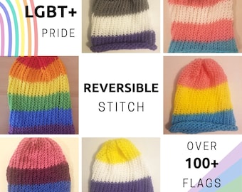 Handmade Reversible Knitted Pride Beanie Hat LGBTQ+ Pride