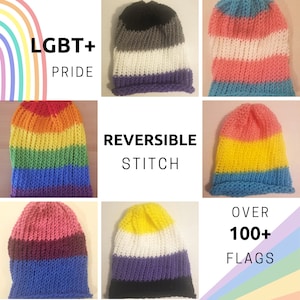 Handmade Reversible Knitted Pride Beanie Hat LGBTQ+ Pride