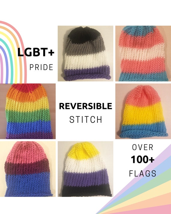 Handmade Reversible Knitted Pride Beanie Hat LGBTQ+ Pride