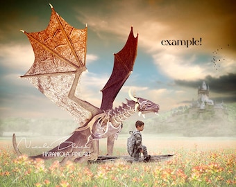 Dragon and Castle Scene | Dragon Backdrop | premade Backdrop | digital download