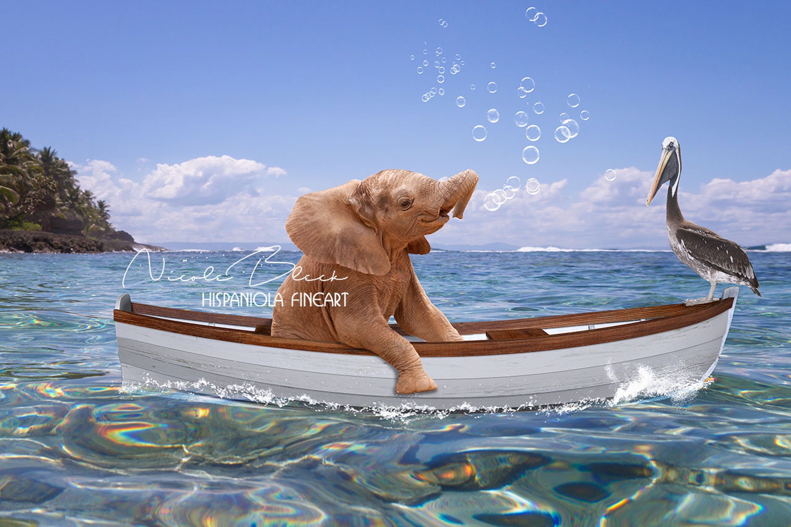 Baby Elephant in Boat Scene Premade Backdrop Elephant Etsy