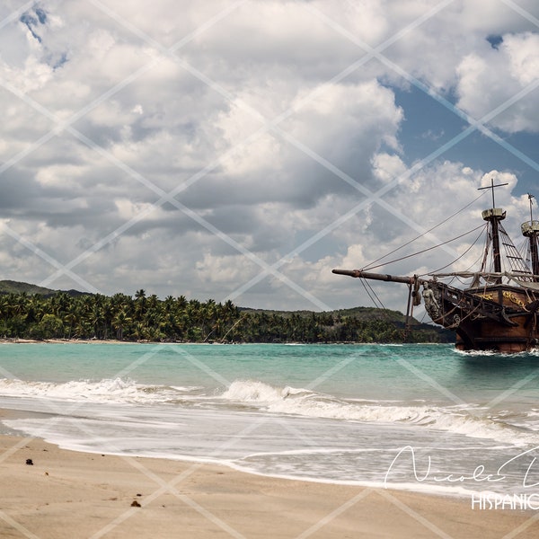 Caribbean Pirate Ship Backdrop | corsair premade Background | digital download | Photograph Backdrop