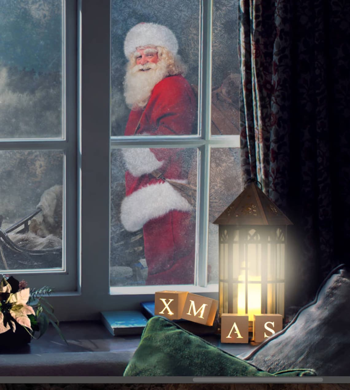 Santa Claus Behind Window Scene Premade Backdrop Christmas Etsy UK