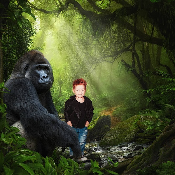 Gorilla in the jungle scene | premade Backdrop | Gorilla Backdrop | digital download