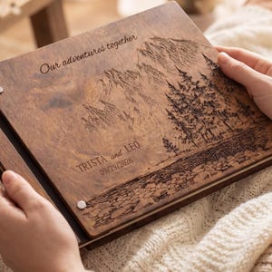 Rustic Pine Tree Mountain Wedding Guest Book: Engraved Wooden Adventure Theme Scrapbook