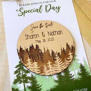 Matrimonio Save The Date Legno personalizzato Save The Date Memory Legno rustico matrimonio Pino albero magnete Legno personalizzato invito matrimonio