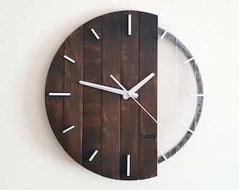 Wood Industrial Decor Unusual Wall Clock Large Wall Clock 24 in.  White Numbers Gloss Loft Minimalistic Interiors Modern Scandinavian Rusitc