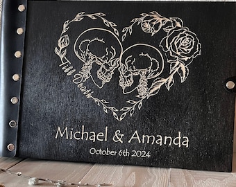 Goth Scrapbook Wedding Guest Book:  Gothic Skeleton Heart Wooden Photo Album