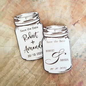 Jar Wood Wedding Save the Date  Thank You Magnet  Customized Free Personalization Cupping glass