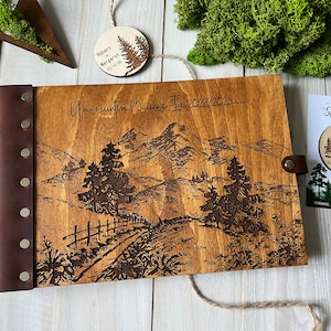 Adventure Photo Album Mountain Wedding Guest Book Personalized Travel Scrapbook Wooden Guest Book Forest Wedding Photos Book Travel Album