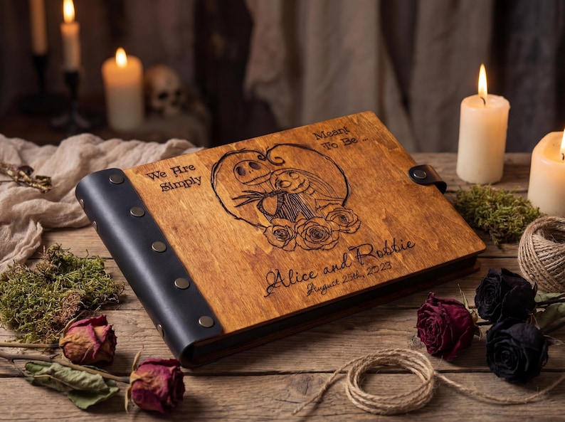 Gothic Wedding Guest Book: Personalized Wood Photo Album image 8