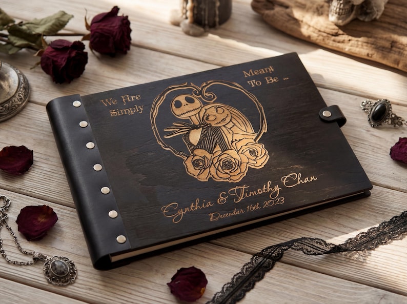 Gothic Wedding Guest Book: Personalized Wood Photo Album image 1