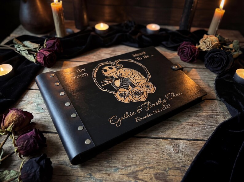 Gothic Wedding Guest Book: Personalized Wood Photo Album image 3