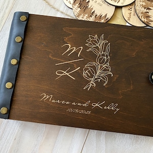 Scrapbook Wedding Photo Album Personalized Guest Book Wooden Photo Book Rustic GuestBook Monogram Wood Guest Book Flowers Personalized Album image 6