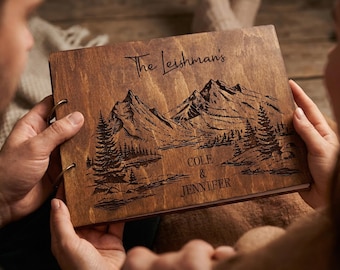 Rustic Pine Tree Mountain Wedding Guest Book: Engraved Wooden Adventure Theme Scrapbook