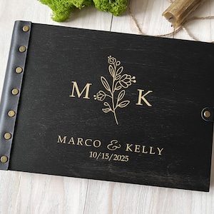 Scrapbook Wedding Photo Album Personalized Guest Book Wooden Photo Book Rustic GuestBook Monogram Wood Guest Book Flowers Personalized Album image 1