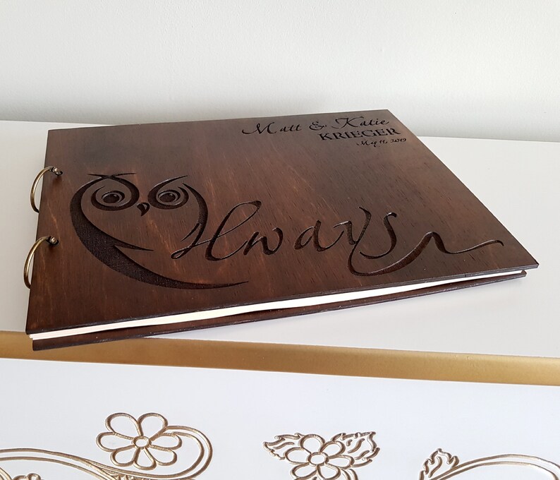 Wedding Guest Book Wood Guest Book Personalized GuestBook Wooden Guest Book Owl Guest Book Rustic Wedding Guest Book Always Baby Shower gift