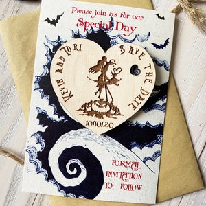 Casamento salve a data personalizada Este é o Halloween de madeira Sally e Jack Skellington Pesadelo antes da árvore de Natal Etiquetas de casamento para cartões