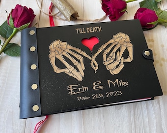 Wedding Photo Album Skeleton Hands Love You to Death Wedding Photo Album Wooden Halloween Victorian Wedding Guest Book Wood Gothic Scrapbook