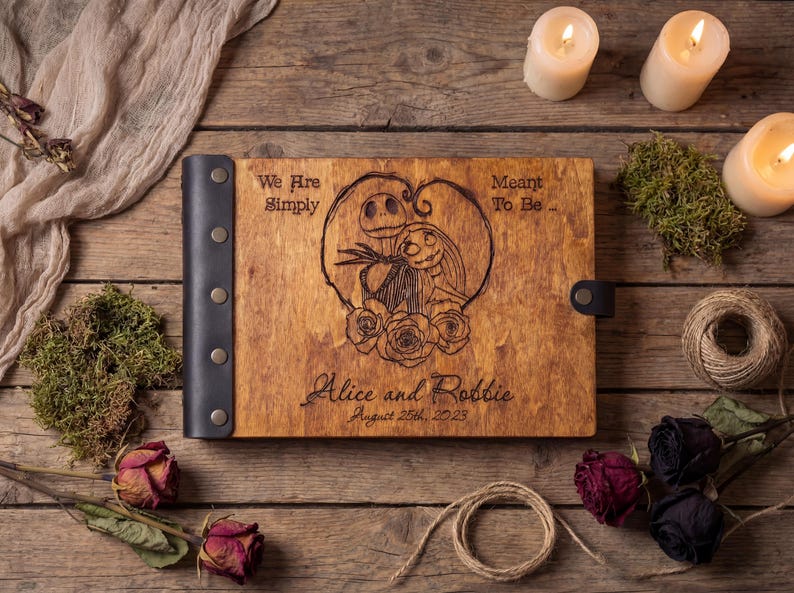 Gothic Wedding Guest Book: Personalized Wood Photo Album image 7