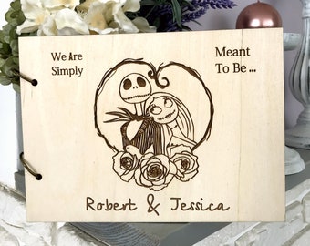 Gothic Wedding Guest Book Wood Guest Book Gift Personalized Guest Book Jack & Sally Guest Book Rustic Wooden Couples Tales Before Christmas