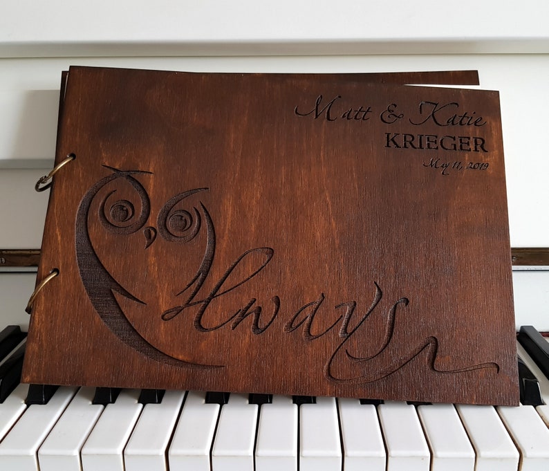 Wedding Guest Book Wood Guest Book Personalized GuestBook Wooden Guest Book Owl Guest Book Rustic Wedding Guest Book Always Baby Shower gift