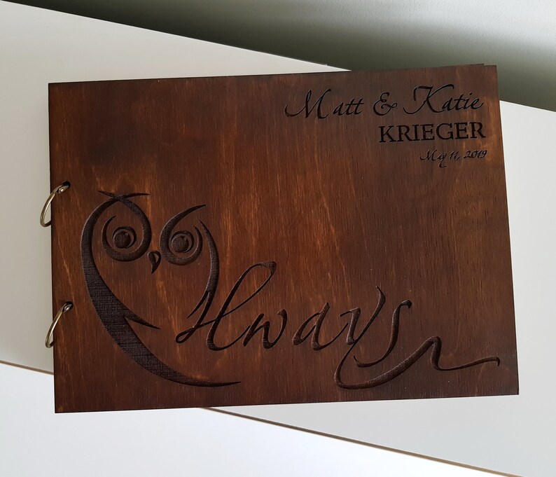 Wedding Guest Book Wood Guest Book Personalized GuestBook Wooden Guest Book Owl Guest Book Rustic Wedding Guest Book Always Baby Shower gift