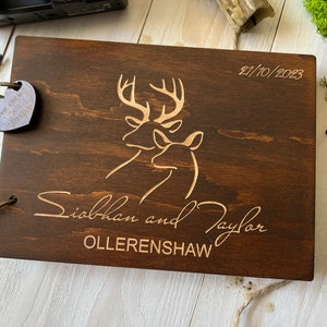 Personalized Wood Wedding Guest Book: Rustic Deer Couple Gift