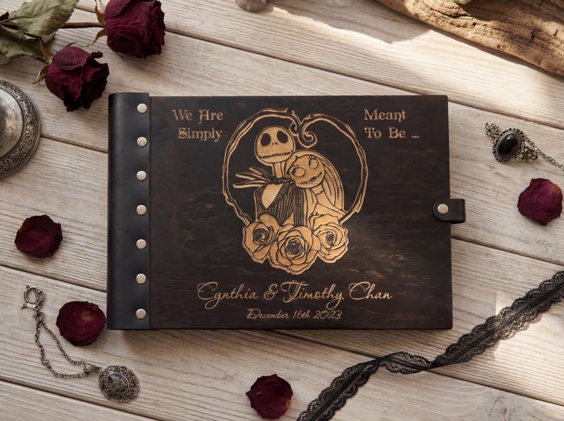 Gothic Wedding Guest Book: Personalized Wood Photo Album image 2