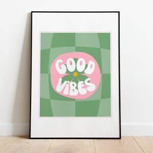 SOFORTIGER DIGITALER DOWNLOAD - Good Vibes Retro Groovy Funky 70er Jahre Kunstwerk Poster Druck Home Decor Geschenk Pink Grün Flower Power