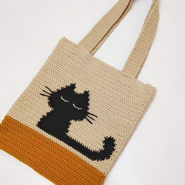 Crochet Bag Pattern / Crochet tote bag pattern / sleepy meow crochet pattern / tote bag crochet pattern / intarsia pattern / ENGLISH / PDF