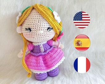 Crochet doll pattern / amigurumi doll pattern / princess crochet pattern / princess amigurumi pattern / ENGLISH / SPANISH / FRENCH