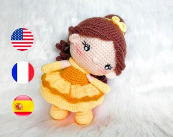 Crochet doll pattern / amigurumi doll pattern / princess crochet pattern / princess amigurumi pattern / ENGLISH / SPANISH / FRENCH