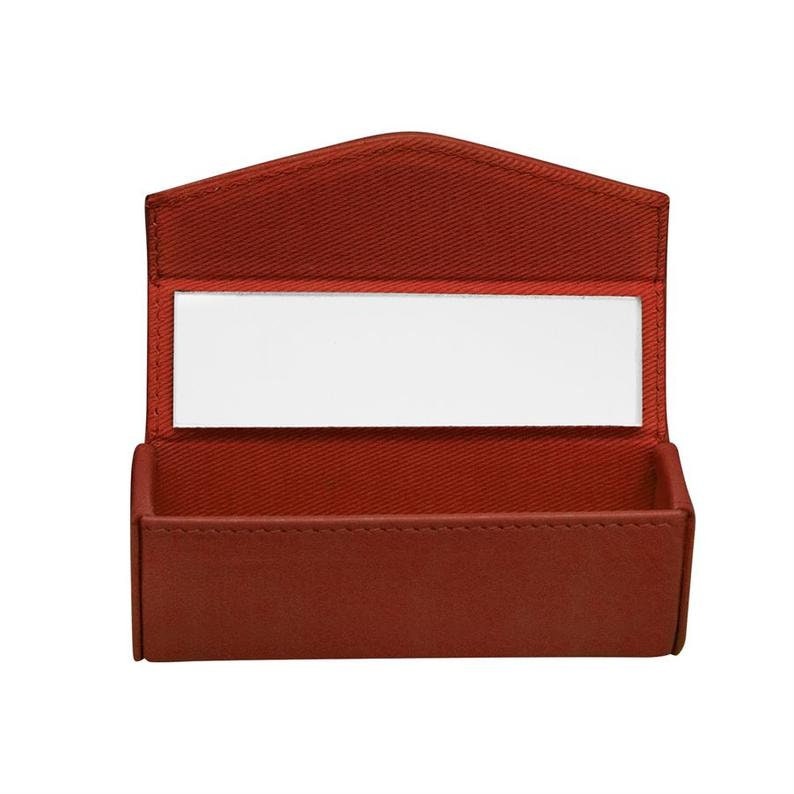 Lipstick Case Holder Storage Box Mirror Embroidered Flax Red