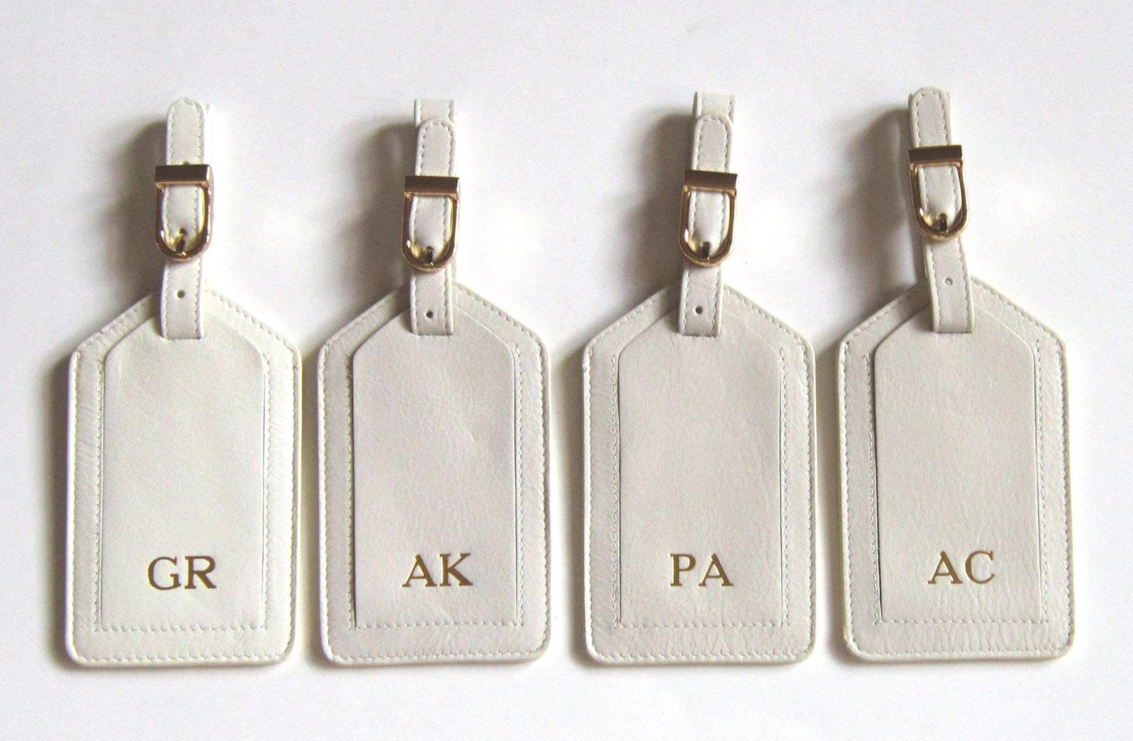 Personalized Leather Luggage Tag: White, Both sides initials (see note)