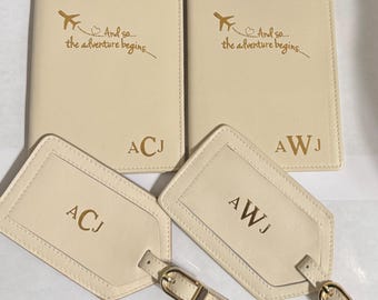 Personalized Leather Passport Wallet & Luggage Tag Set: RFID Travel Gift